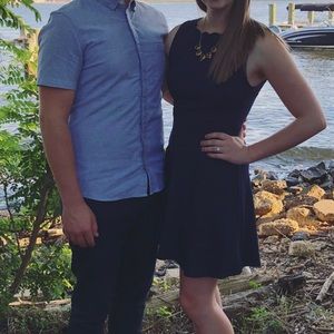 Francesca’s Collections by Miami Navy Blue Scallop Neckline Open Back Dress